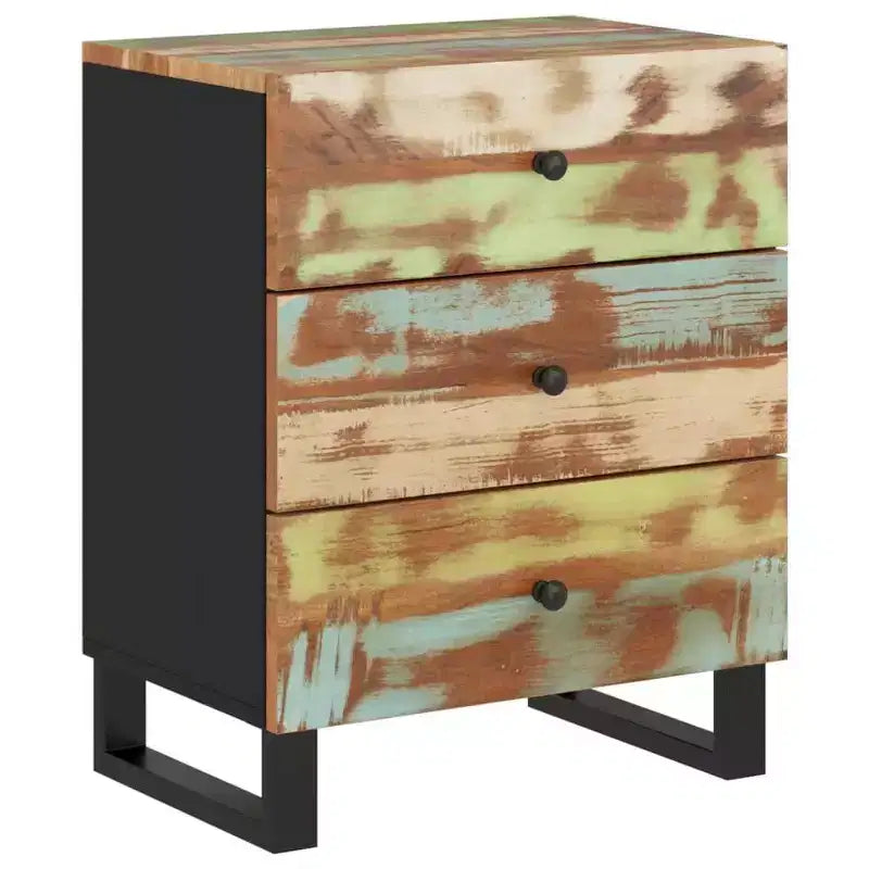 Comodino industriale marrone / legno chiaro / multicolore con 3 cassetti, singolo