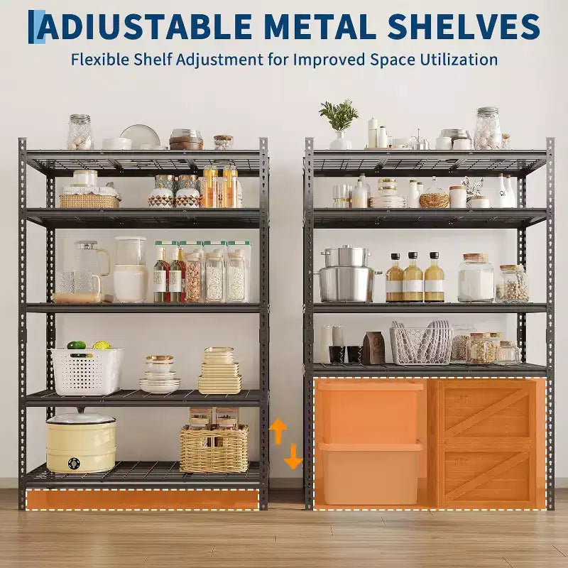 Scaffale metallico regolabile a 5 ripiani, 2 pezzi, colore argento