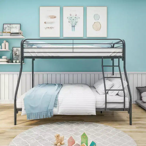 GDFStudio Hyacinth Modern Heavy Duty Twin-Over-Full Metal Bunk Bed Frame with Enhanced Upper-Level Guardrail