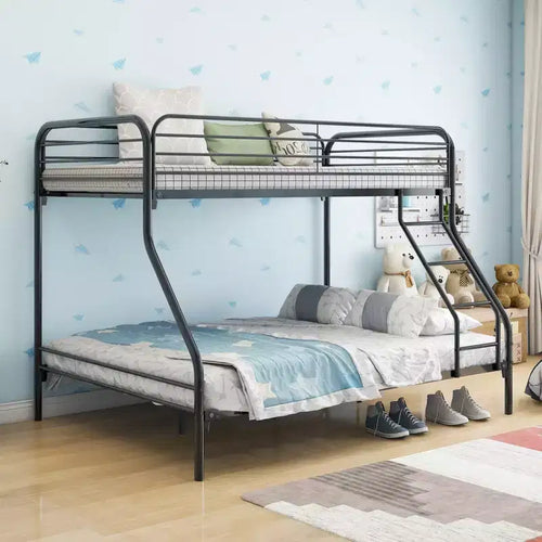 Letto a castello in metallo nero moderno con struttura a due piazze e mezza