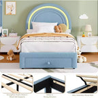 Struttura letto imbottita per bambini con cassetti contenitore e testiera LED Arcobaleno – Beige / Blu / Rosa / Bianco, Singolo