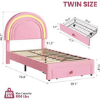 Struttura letto imbottita per bambini con cassetti contenitore e testiera LED Arcobaleno – Beige / Blu / Rosa / Bianco, Singolo
