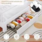 Struttura letto imbottita per bambini con cassetti contenitore e testiera LED Arcobaleno – Beige / Blu / Rosa / Bianco, Singolo