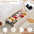 Struttura letto imbottita per bambini con cassetti contenitore e testiera LED Arcobaleno – Beige / Blu / Rosa / Bianco, Singolo