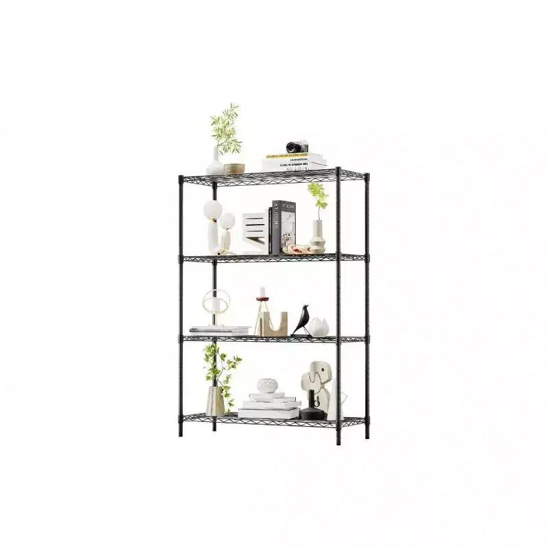 Scaffale a 4 ripiani in filo metallico nero, regolabile, montaggio per 1 persona