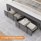 Struttura Letto a Piattaforma Imbottita Beige/Grigio con Cassetti Contenitore, Matrimoniale / King