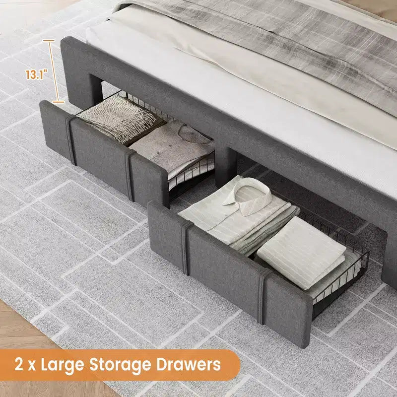 Struttura Letto a Piattaforma Imbottita Beige/Grigio con Cassetti Contenitore, Matrimoniale / King