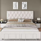 Struttura Letto a Piattaforma Imbottita Beige/Grigio con Cassetti Contenitore, Matrimoniale / King