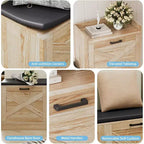 Scarpiera Natural Oak a 4 cassetti con panca imbottita, capacità 24 paia