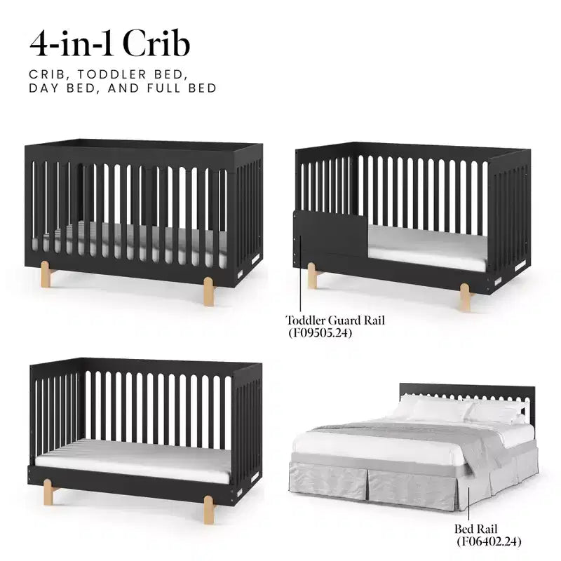 Lettino trasformabile 4-in-1 Caviar Black, per 1 bambino