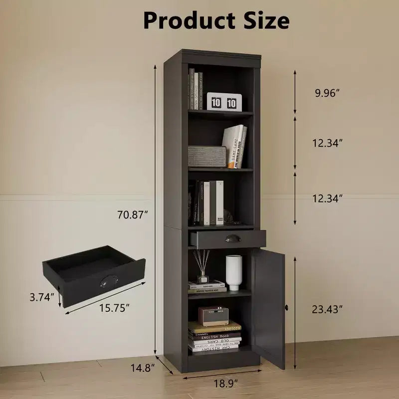 Libreria aperta a 5 ripiani in nero/bianco avorio/rovere, espositore da terra in legno