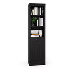 Libreria aperta a 5 ripiani in nero/bianco avorio/rovere, espositore da terra in legno