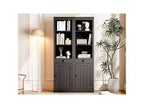 Libreria aperta a 5 ripiani in nero/bianco avorio/rovere, espositore da terra in legno