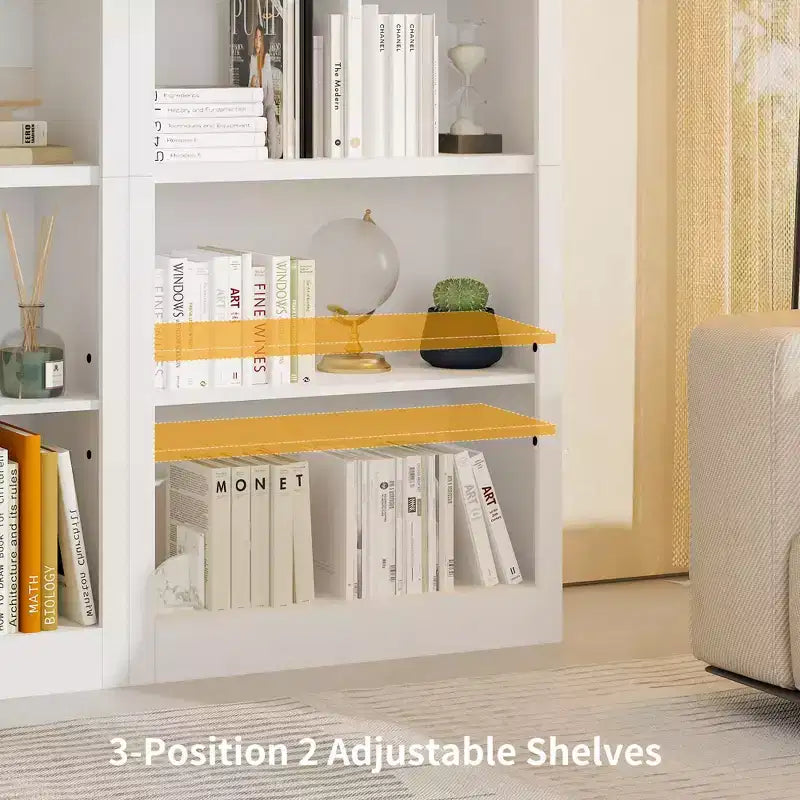 Libreria aperta a 5 ripiani in nero/bianco avorio/rovere, espositore da terra in legno