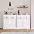 Credenza bianca con 2 ante e 2 cassetti, mobile buffet da cucina