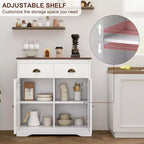 Credenza bianca con 2 ante e 2 cassetti, mobile buffet da cucina