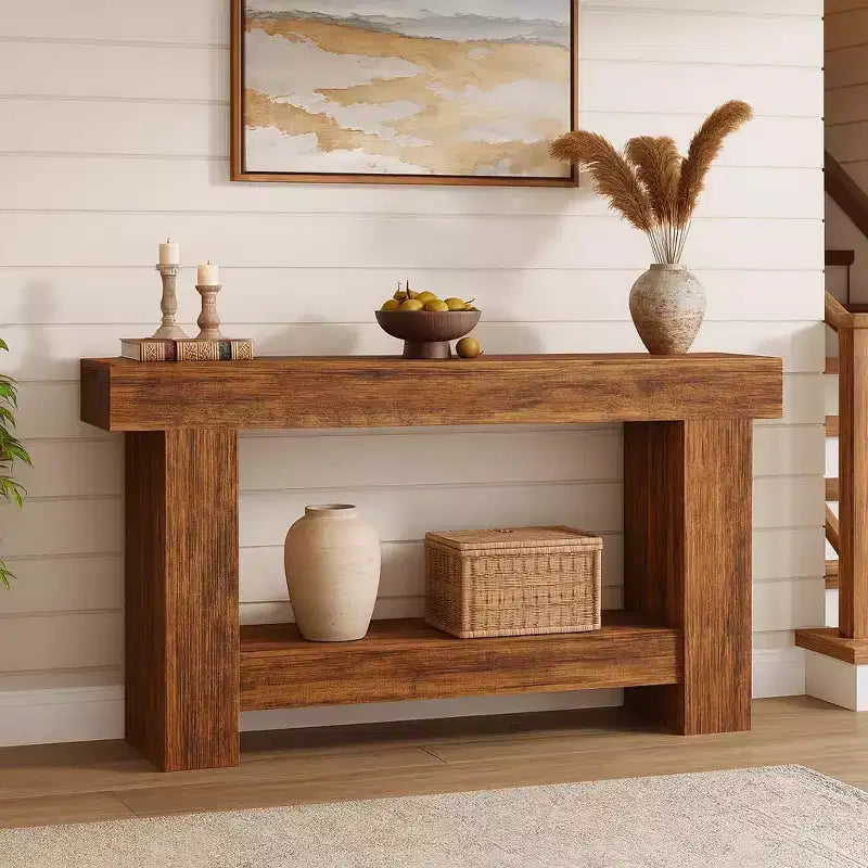 COZONY 63 Long Console Table for Entryway, Farmhouse 2-Tier Wooden Sofa Table with Storage Shelf, Large Entryway Table for Living Room & Hallway