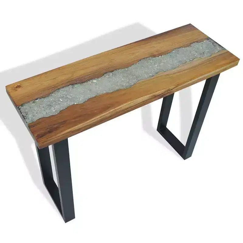 Consolle multicolore in teak e resina con bordo vivo, montaggio per 1 persona