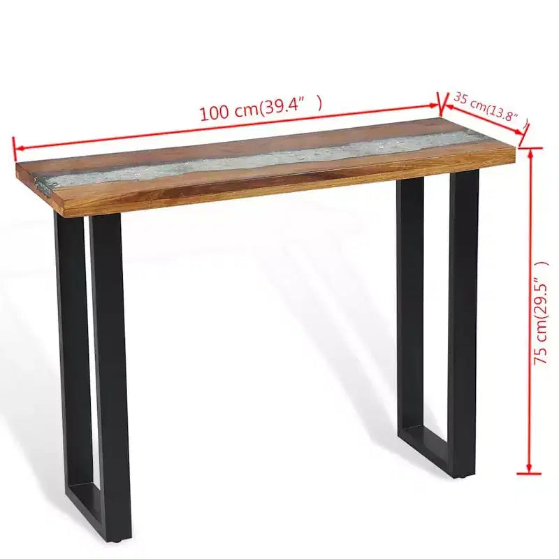 Consolle multicolore in teak e resina con bordo vivo, montaggio per 1 persona