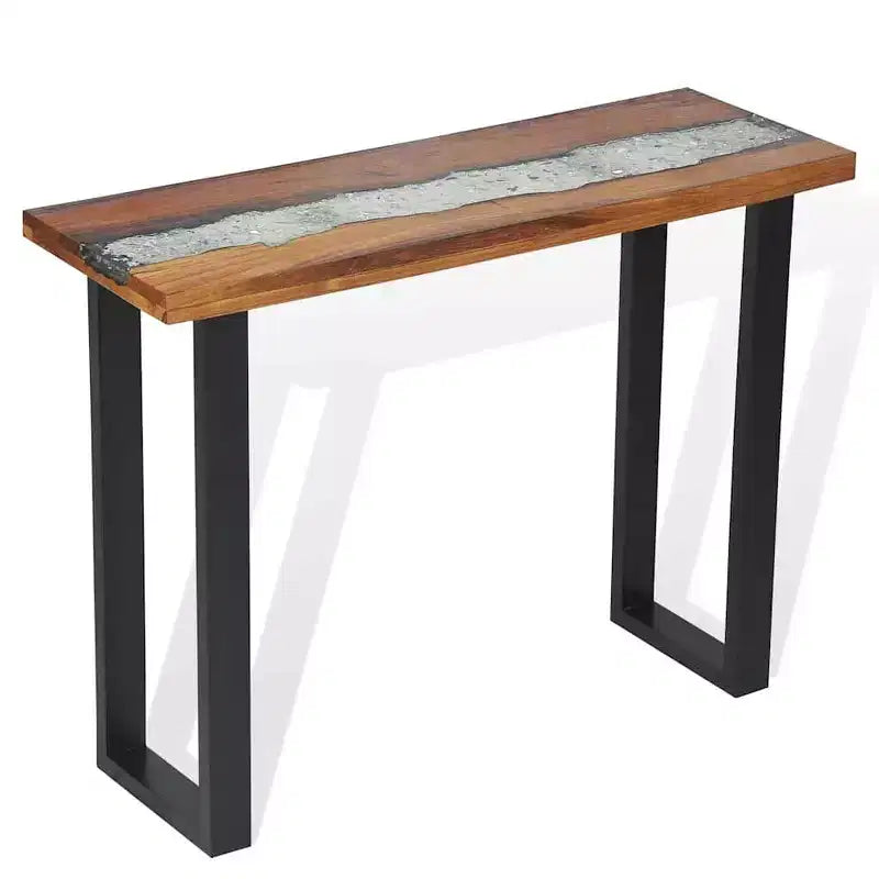 Consolle multicolore in teak e resina con bordo vivo, montaggio per 1 persona