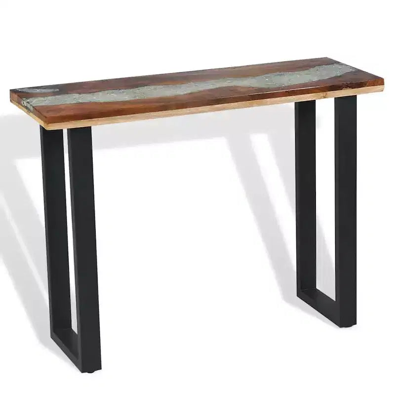 Consolle multicolore in teak e resina con bordo vivo, montaggio per 1 persona