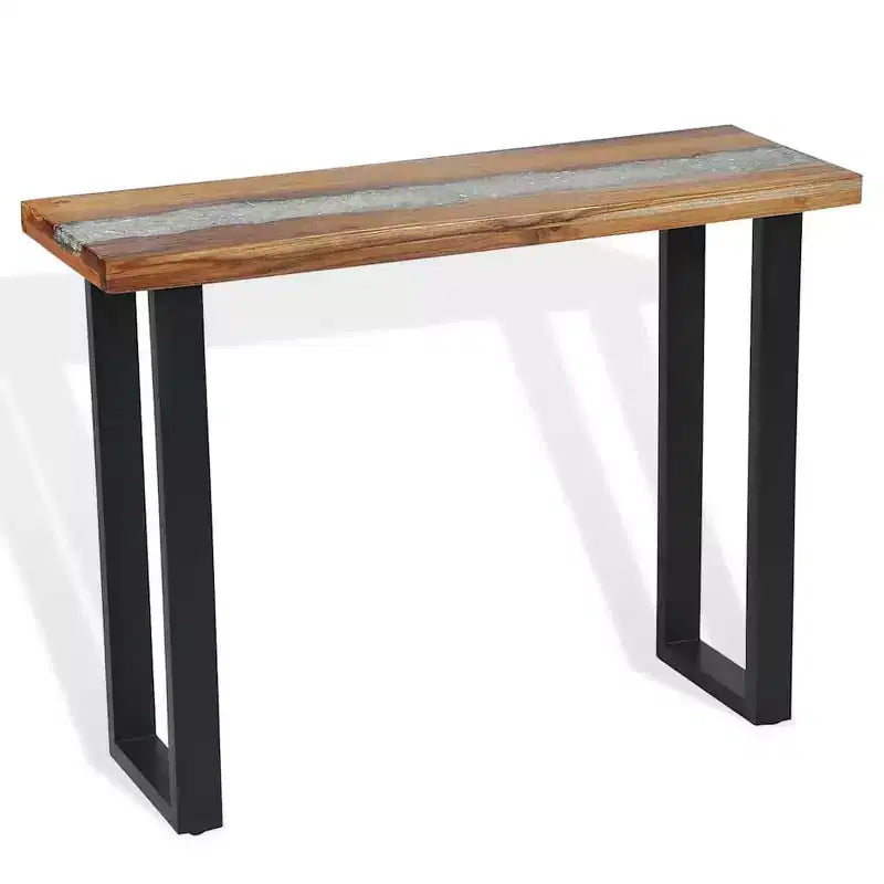 Consolle multicolore in teak e resina con bordo vivo, montaggio per 1 persona
