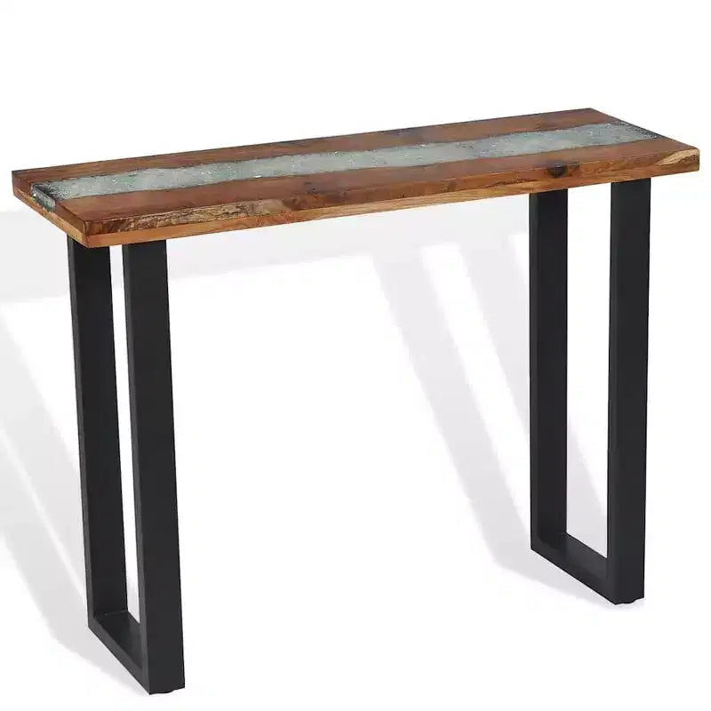 Consolle multicolore in teak e resina con bordo vivo, montaggio per 1 persona