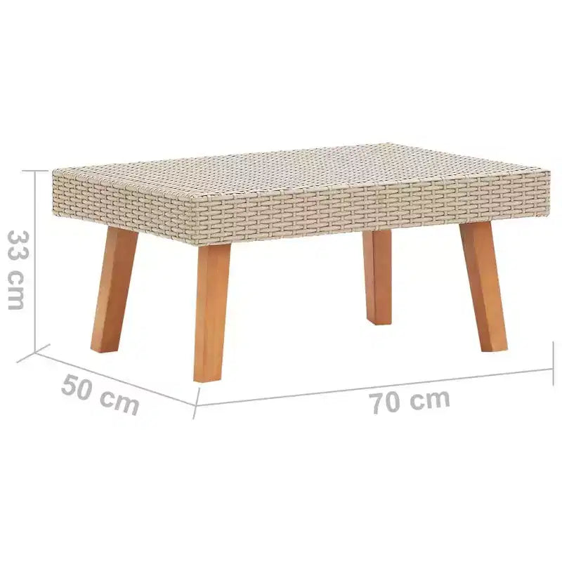 Tavolino rettangolare da esterno beige/nero, in legno di eucalipto e rattan PE, 1 pezzo