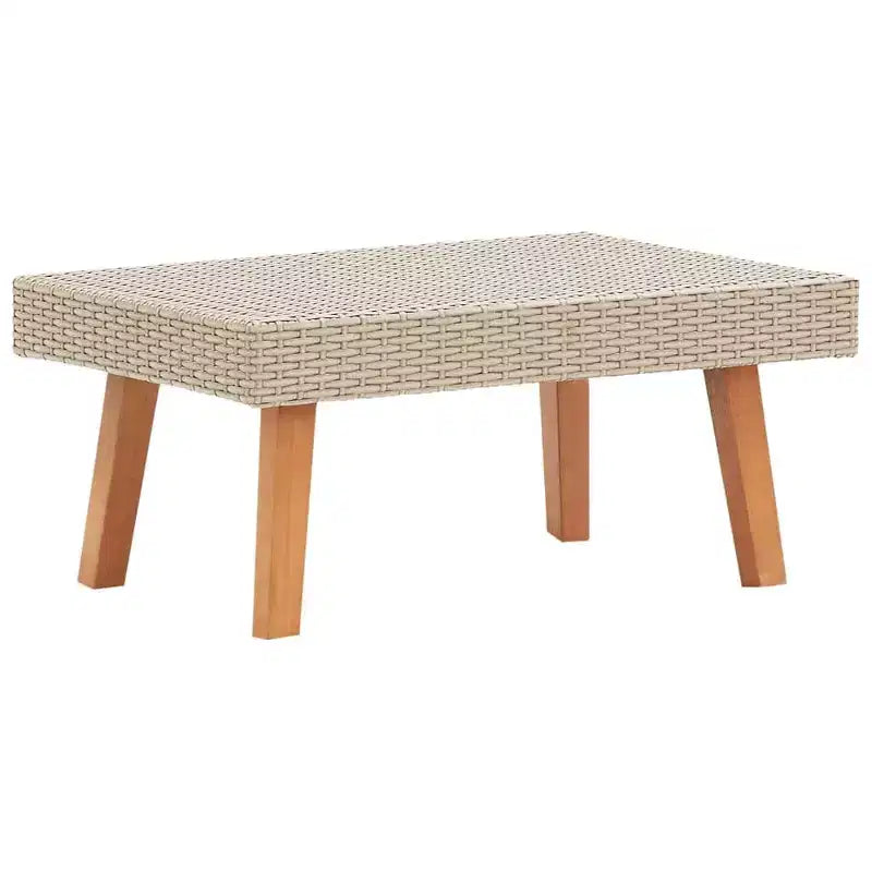 vidaXL Coffee Table Garden Outdoor Side Table Solid Eucalyptus Wood PE Rattan