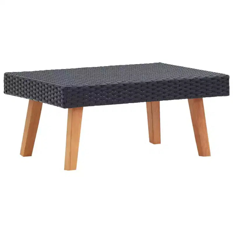 Tavolino rettangolare da esterno beige/nero, in legno di eucalipto e rattan PE, 1 pezzo
