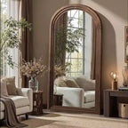 Specchio intero marrone ad arco, cornice in legno massello, da terra o da parete, 55" x 24"