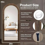 Specchio intero marrone ad arco, cornice in legno massello, da terra o da parete, 55" x 24"