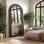 Specchio intero marrone ad arco, cornice in legno massello, da terra o da parete, 55" x 24"