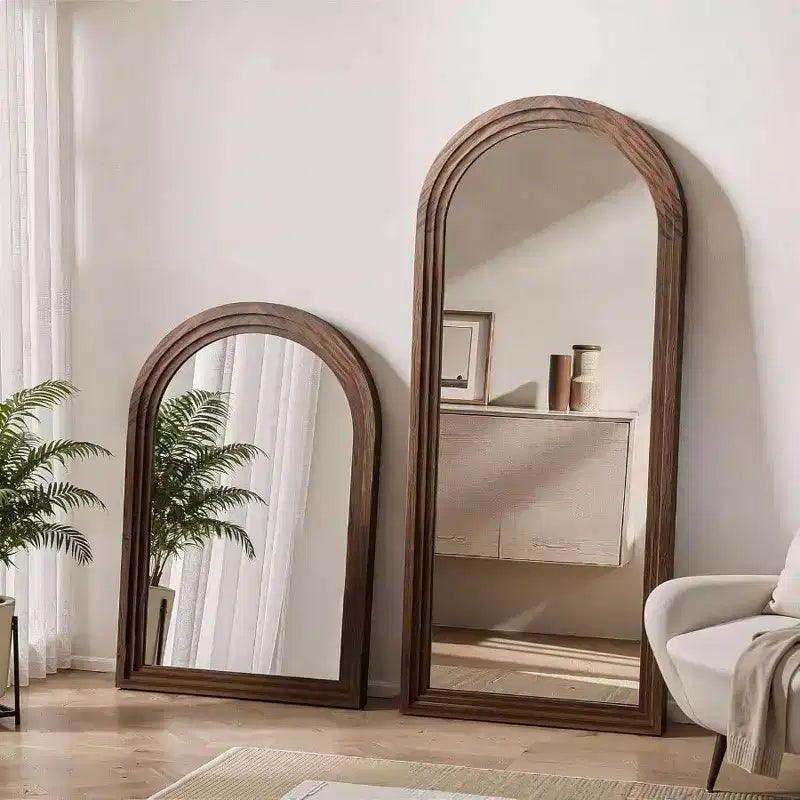 Specchio intero marrone ad arco, cornice in legno massello, da terra o da parete, 55" x 24"