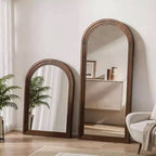 Specchio intero marrone ad arco, cornice in legno massello, da terra o da parete, 55" x 24"