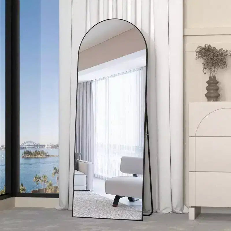 Specchio da terra a tutta lunghezza ad arco nero, 56"x16", singolo
