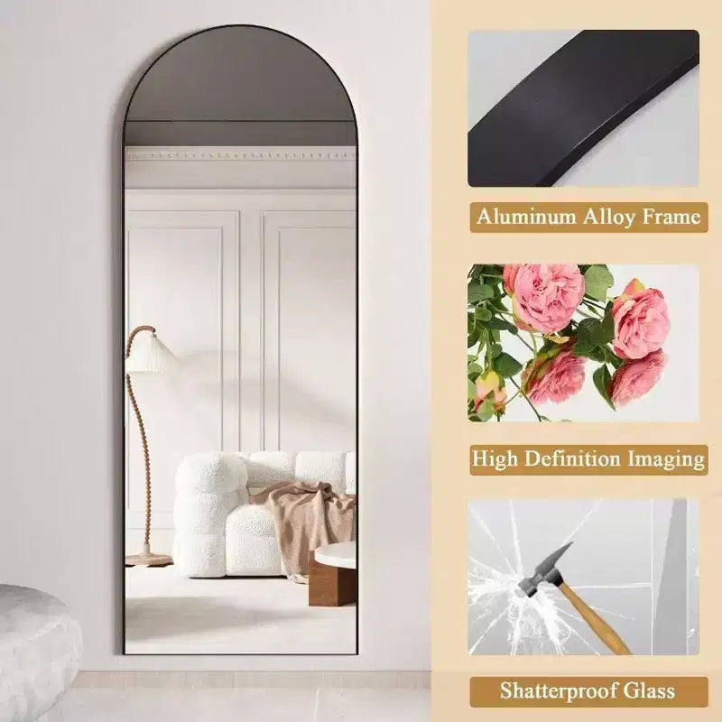 Specchio da terra a tutta lunghezza ad arco nero, 56"x16", singolo