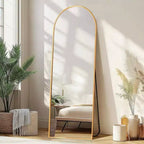 Specchio intero ad arco dorato, da appoggio o da parete, singolo