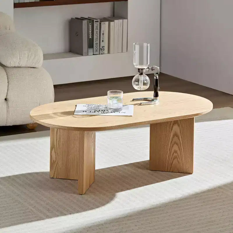 MAYEERTY 39.4 Inch Modern Wood Veneer Oval Coffee Table with MDF Base Small Center Table for Living Room Apartment Bedroom