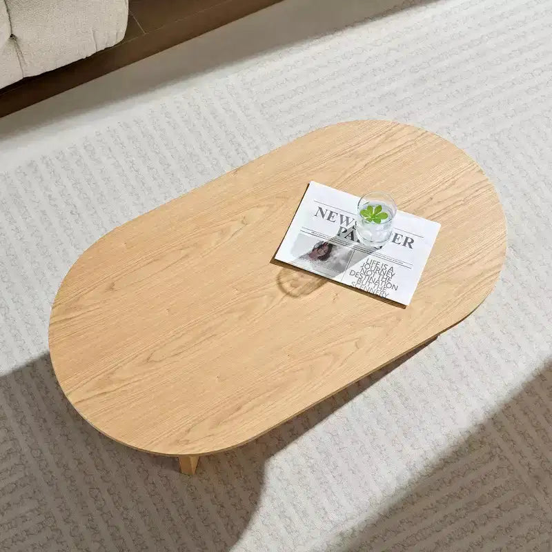 Tavolino da caffè ovale marrone con impiallacciatura in legno, base in MDF, 1 pezzo