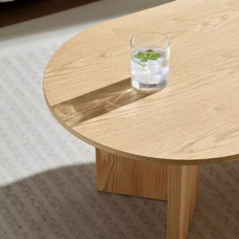 Tavolino da caffè ovale marrone con impiallacciatura in legno, base in MDF, 1 pezzo