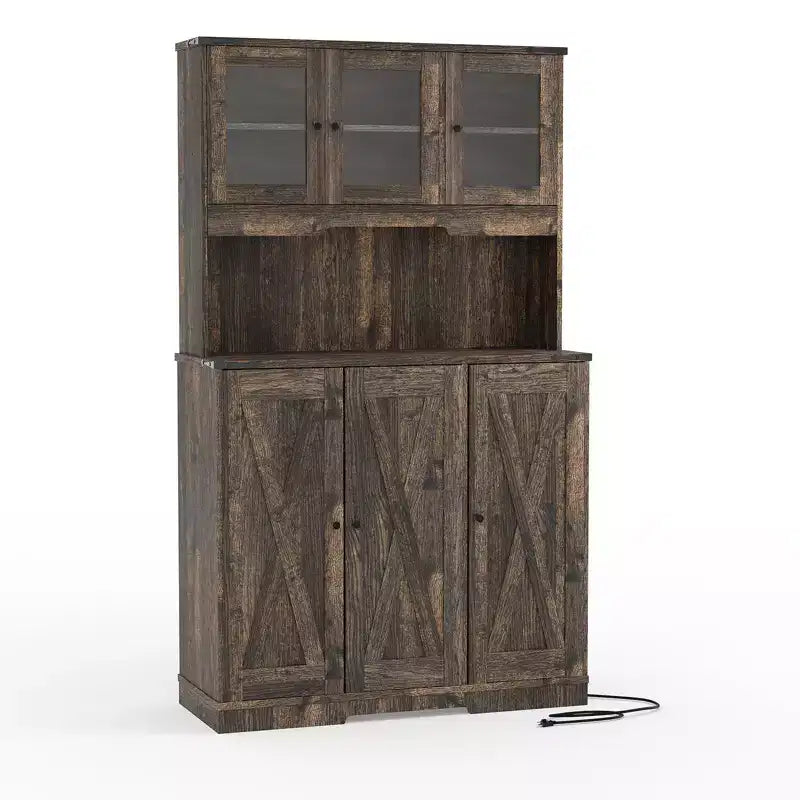 Mobile dispensa marrone in stile rustico per cucina con presa di corrente e ante in acrilico, per 1 persona
