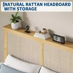 Struttura letto in rattan naturale rivestita con testiera a LED – Singolo/Matrimoniale/Queen