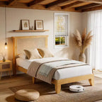 Struttura letto in rattan naturale rivestita con testiera a LED – Singolo/Matrimoniale/Queen