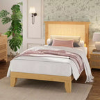 Struttura letto in rattan naturale rivestita con testiera a LED – Singolo/Matrimoniale/Queen