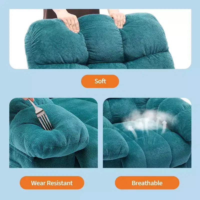 Poltrona reclinabile manuale oversize color verde acqua con tasca laterale, a seduta singola