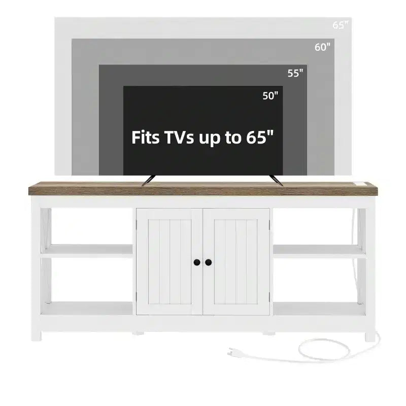 Mobile TV da cascina bianco e grigio anticato per 1 stanza, per TV fino a 65"