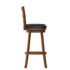 Sgabello da bar girevole in legno con schienale a pioli, 1 posto, Quercia Antica/Nero ed Espresso/Nero