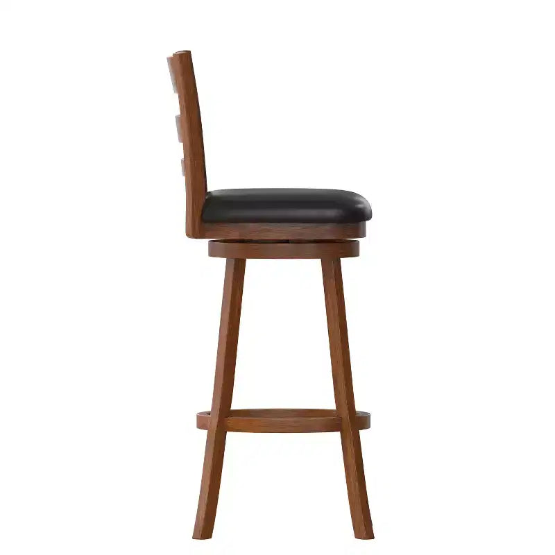 Sgabello da bar girevole in legno con schienale a pioli, 1 posto, Quercia Antica/Nero ed Espresso/Nero