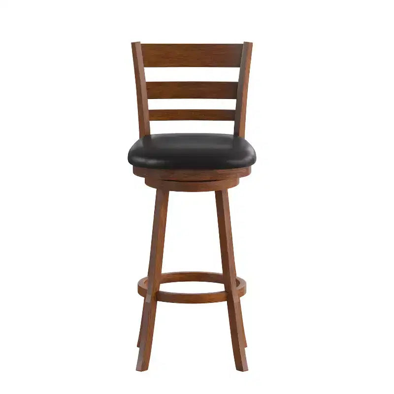 Sgabello da bar girevole in legno con schienale a pioli, 1 posto, Quercia Antica/Nero ed Espresso/Nero